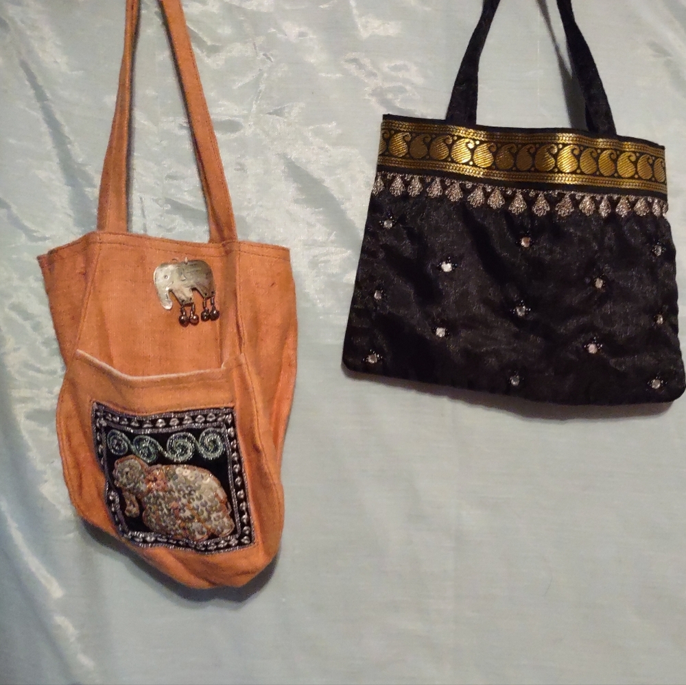 Elegant Embroidered Mini Bag - Tan and Black